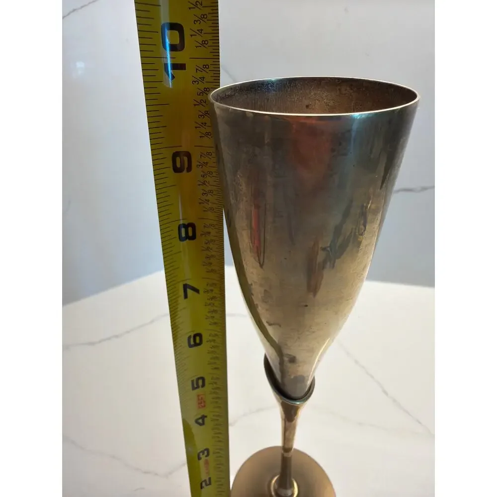 Vintage Champagne Brass Flute Brass stem and a Silver-Plated Bowl Replacement